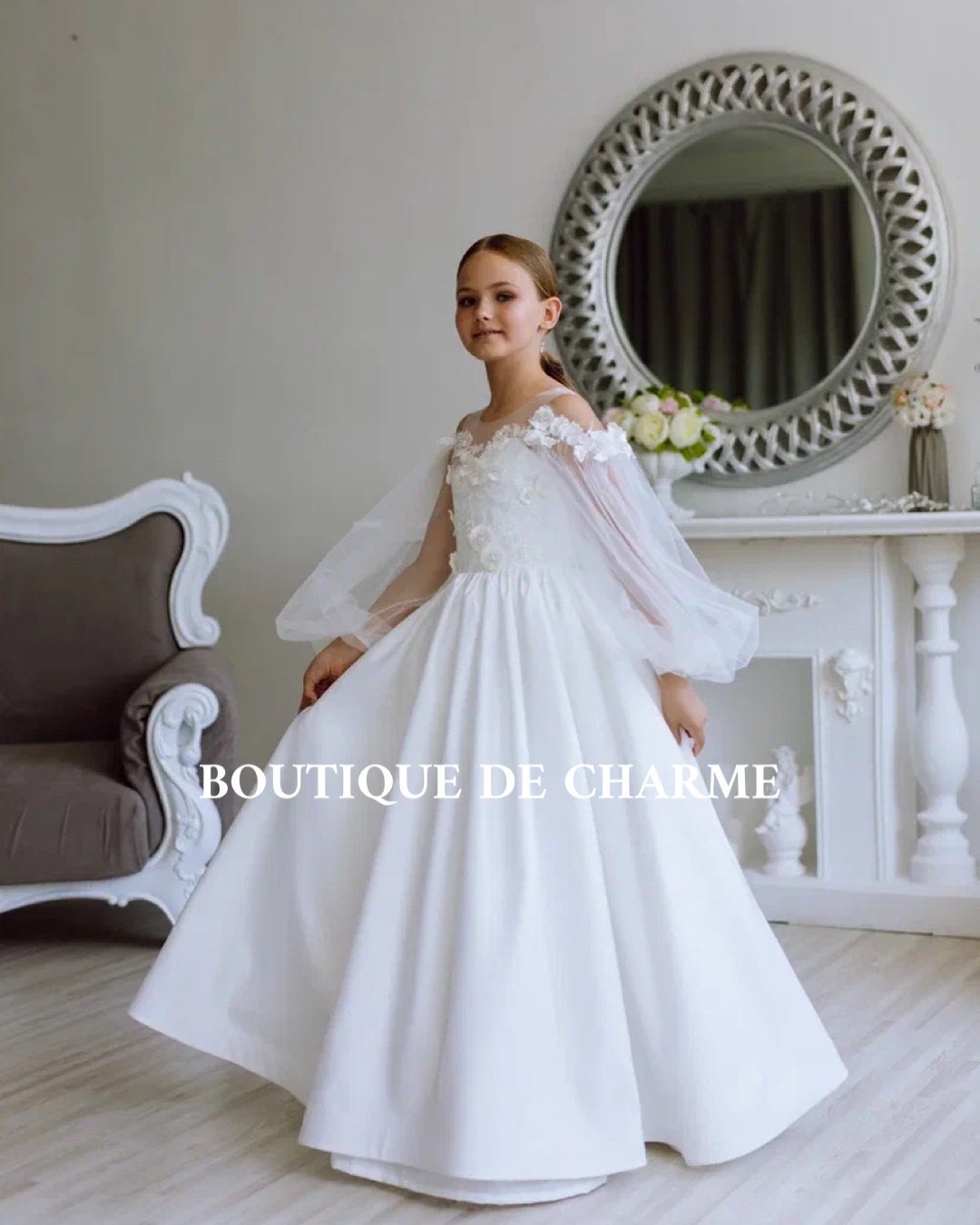 Prinzessin Blumen Mädchen Kleid Für Hochzeit Champagner Ballkleid