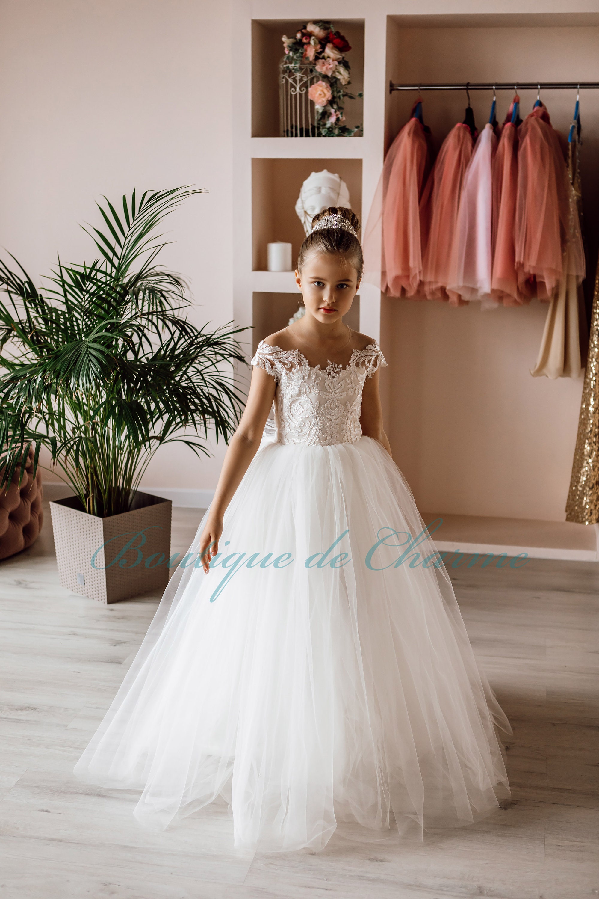 Long sleeve flower girl dress Lace flower girl dressWhite Etsy