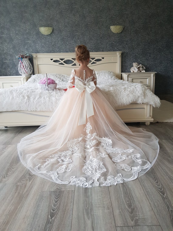 Golden Sequin Lace Ivory Tulle Ball Gown Wedding Flower Girl Dress Kid -  Princessly
