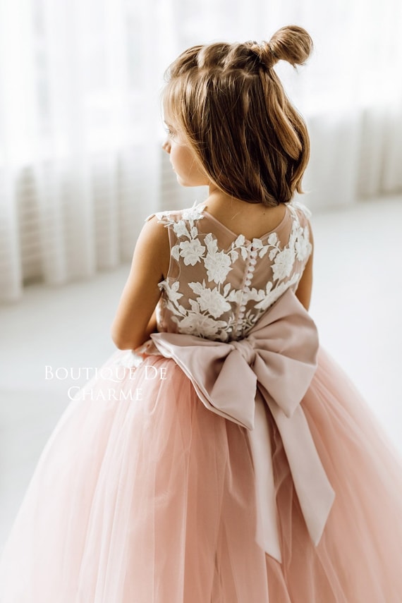 2 Pieces Lace Top Tulle Flower Girl Dresses, Lovely Flower Girl Dresses 2 Pieces Lace Top Tulle Flower Girl Dresses, Lovely Flower Girl Dresses