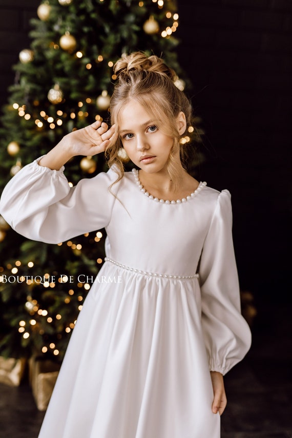 White satin communion store dress