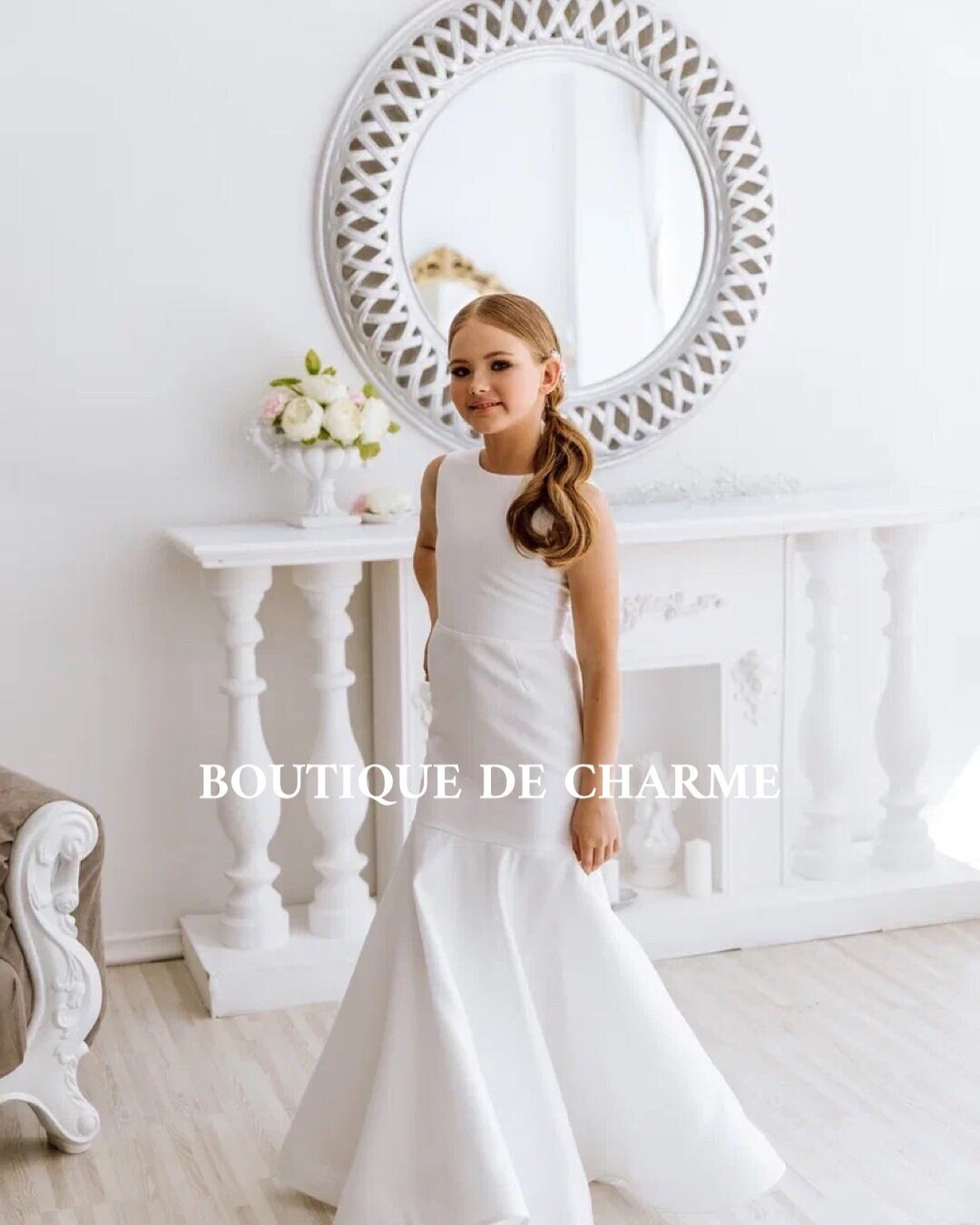 Mermaid Dress Toddler, Satin Flower Girl Dress, Flower Girl Dress Train