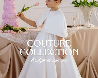 Satin Tee Länge Blumenmädchen Kleid mit Schleife und Perle Cape Set