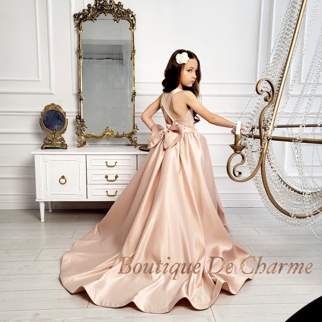 Satin Flower Girl Dress, Girl Wedding Dress, Tulle Flower Girl Dress — free download