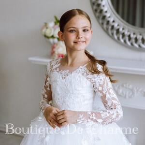 Floral Lace Toddler Flower Girl Dress Cap Sleeve Tulle Skirt Round Neck Wedding Communion Dresses