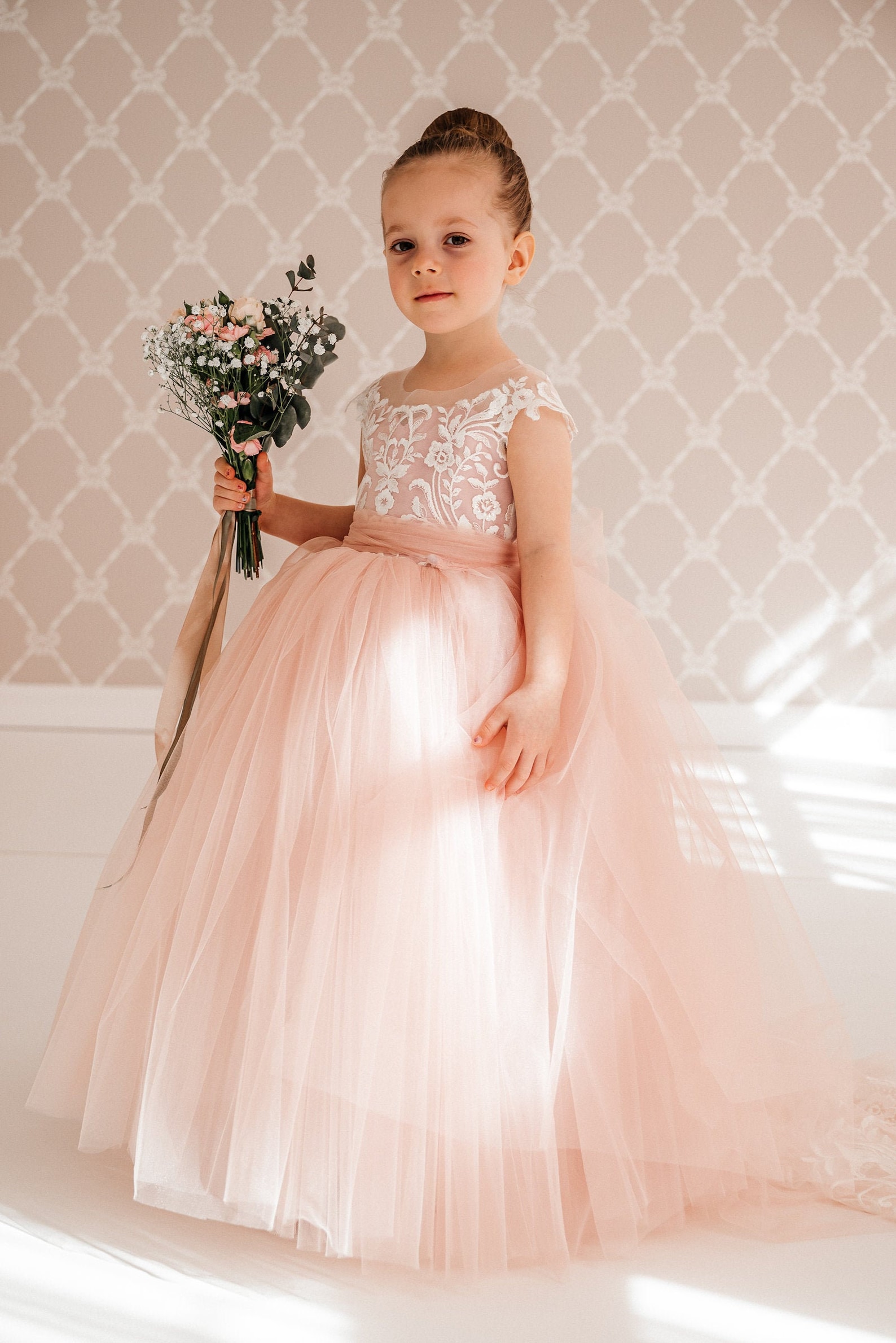 Princess flower girl dress Flower girl dress train Tulle Etsy