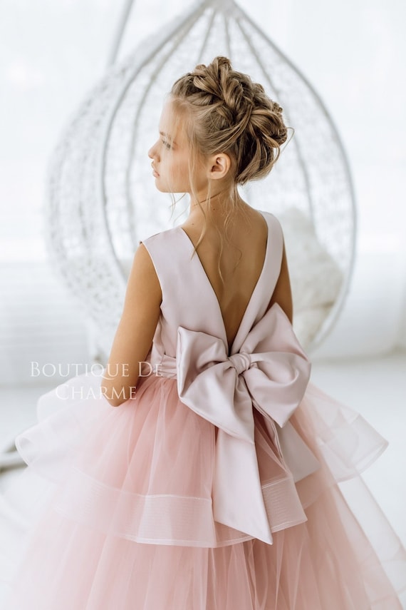 First Communion Dress Baby Girl Formal Princess Dress Toddler Bow Bead –  marryshe