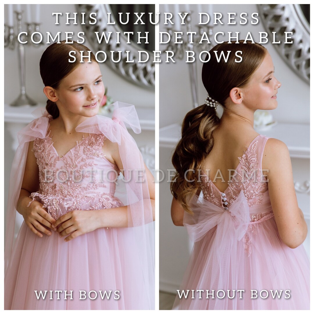 Ball-Gown/Princess Tulle Asymmetrical Pink Flower Girl Dress