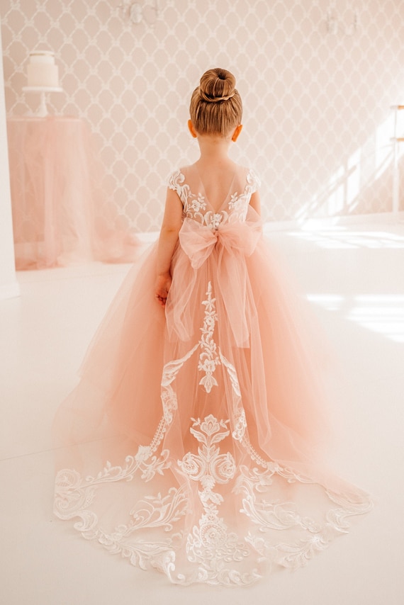 Primera Comunion Vestidos Vestido De Niña De Flores De Manga Larga De Tul De Encaje De Marfil Y Capuchino Para Ocasiones Especiales, Fiesta De Dama De Honor, Desfile De Bodas, Sesión De
