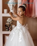 Tutu flower girl dress, Ivory flower girl dress,Tulle flower girl dress,Princess flower girl dress,Girl dress train,Rustic flower girl dress