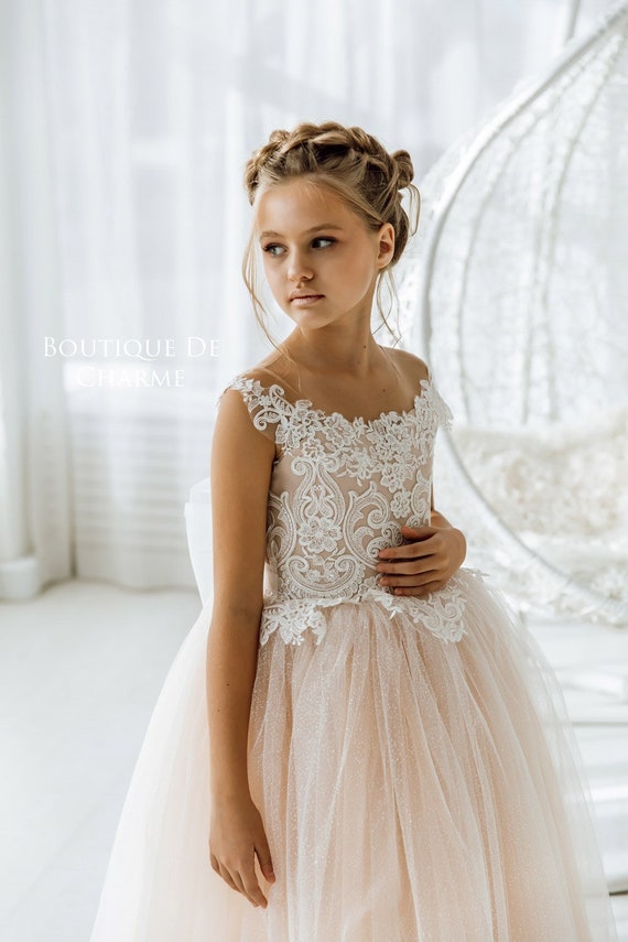 White Flower Girl Dresstulle and Lace Flower Girl Dress -  Israel