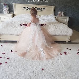 Toddler flower girl dress,Tutu flower girl dress,Baby girl dress,Lace flower girl dress,Junior bridesmaid dress,Tulle girl dress,Ivory dress