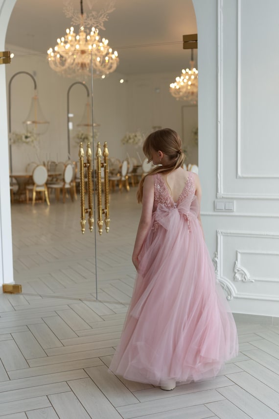 toddler formal dress Blush Pink Toddler Party Dress with Flounces 3T / Gold