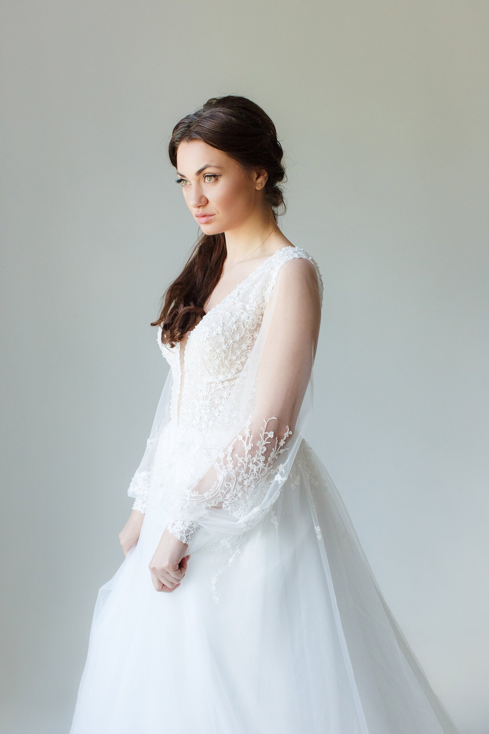 Deep V Wedding Dress Boho Wedding Dress Tulle Dress | Etsy