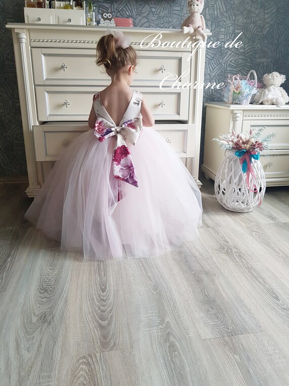 Rustic flower girl dress, Flower girl dress satin, Toddler photoshoot dress, Tulle flower girl dress, Blush girls dress, Baby party dress