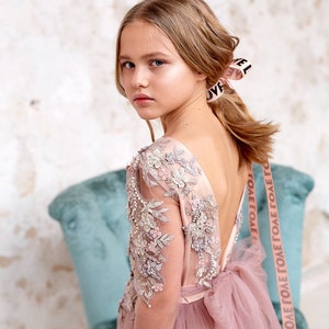 Girls dress,Flower girl dress tulle,First communion dress,Lace flower girl dress,Ivory flower girl dress,Boho flower girl dress