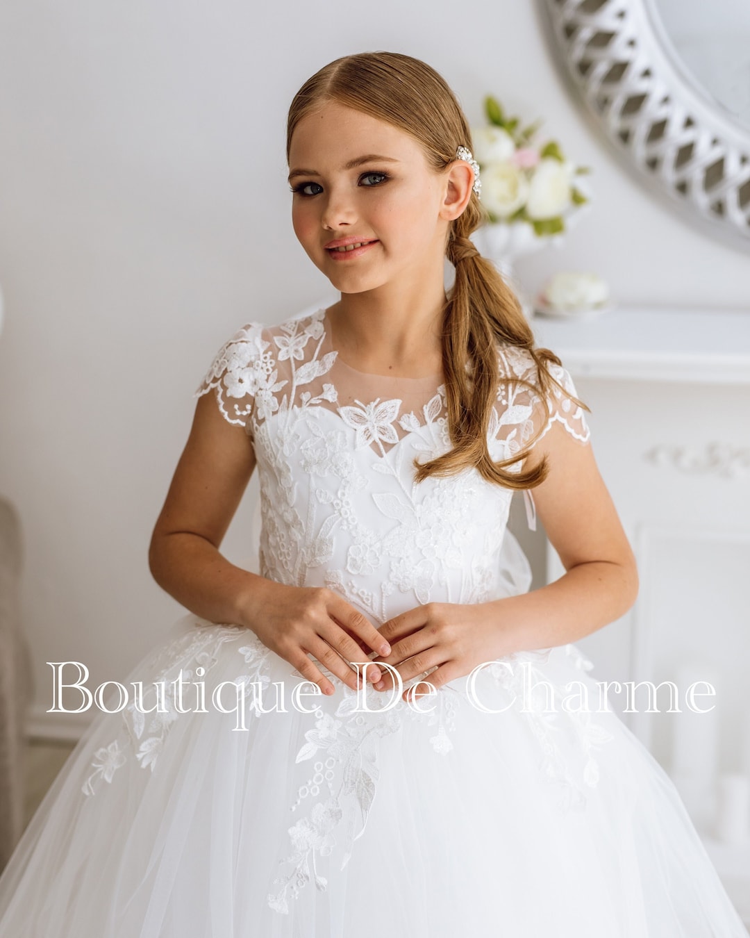 swan white flower girl lace dress product info and reviews White Lace Flower Girl Dress: Handmade Communion Baptism Party Gown