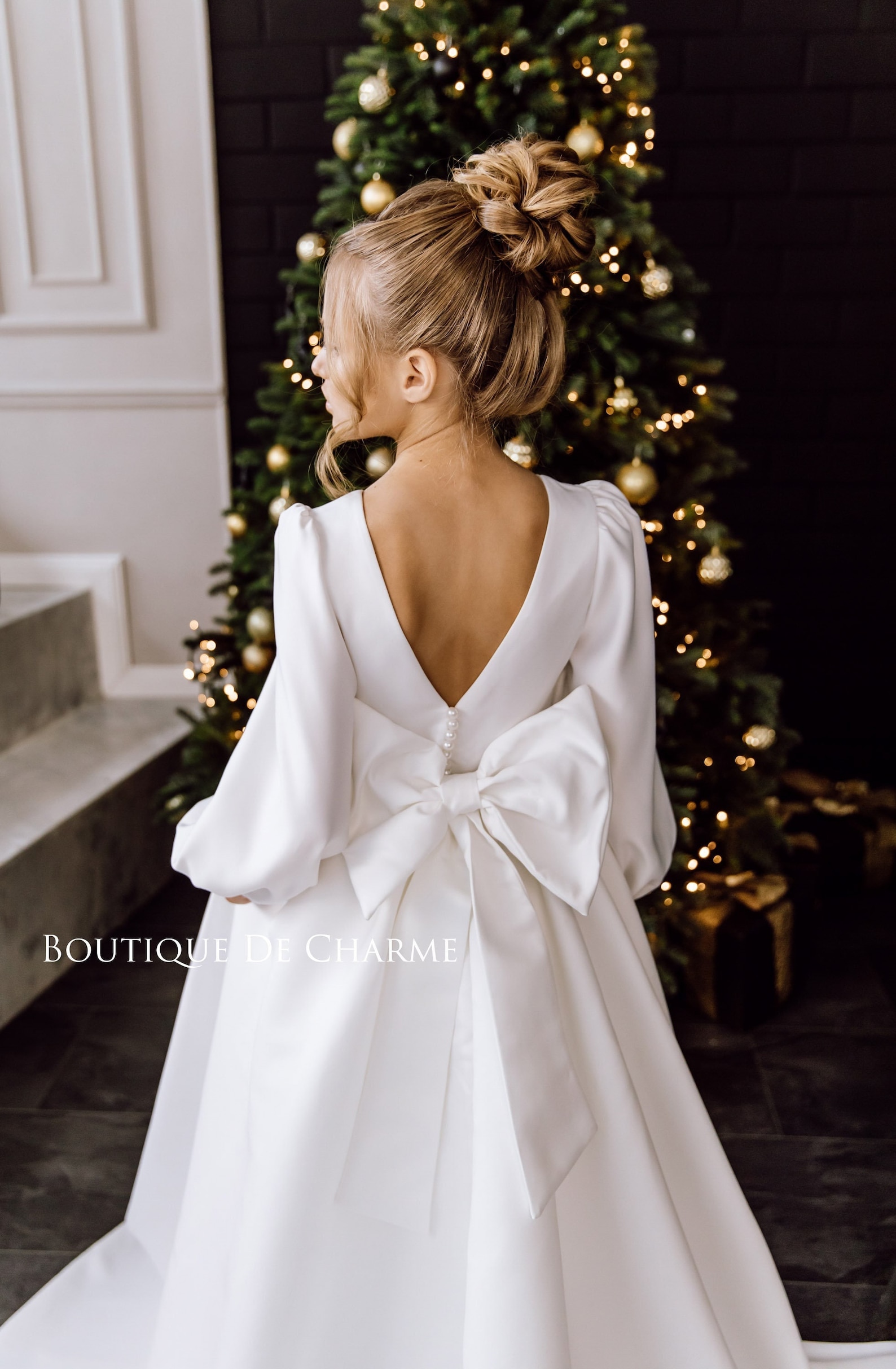 Satin Flower Girl Dress Long Sleeve Flower Girl Dress Junior Etsy