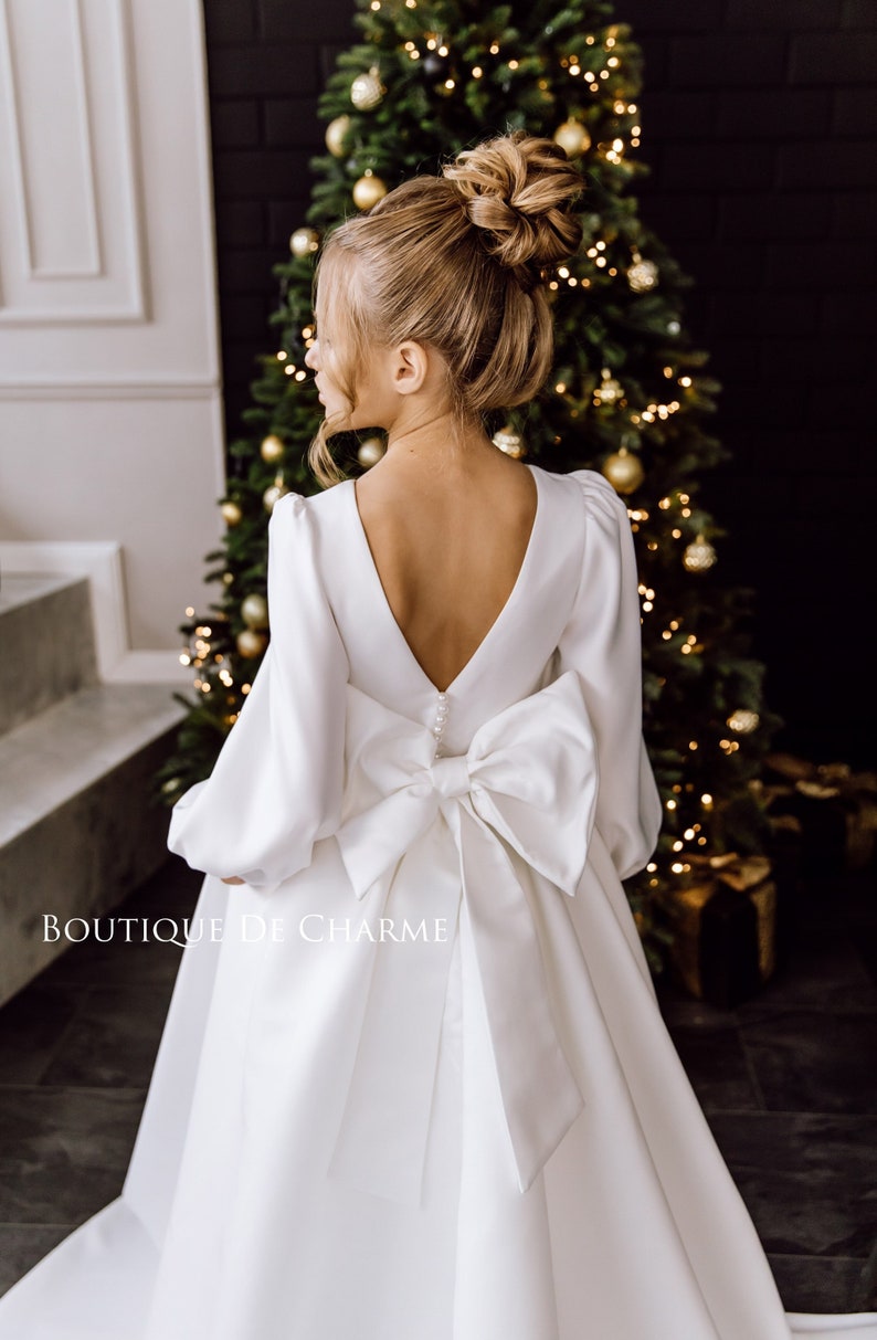 Satin Flower Girl Dress Long Sleeve Flower Girl Dress Junior Etsy