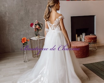 Vestido de niña de flores, tul de vestido de niña de niña de niña de flores de primera comunión, vestido de niña de flores de manga larga, vestido de encaje blanco