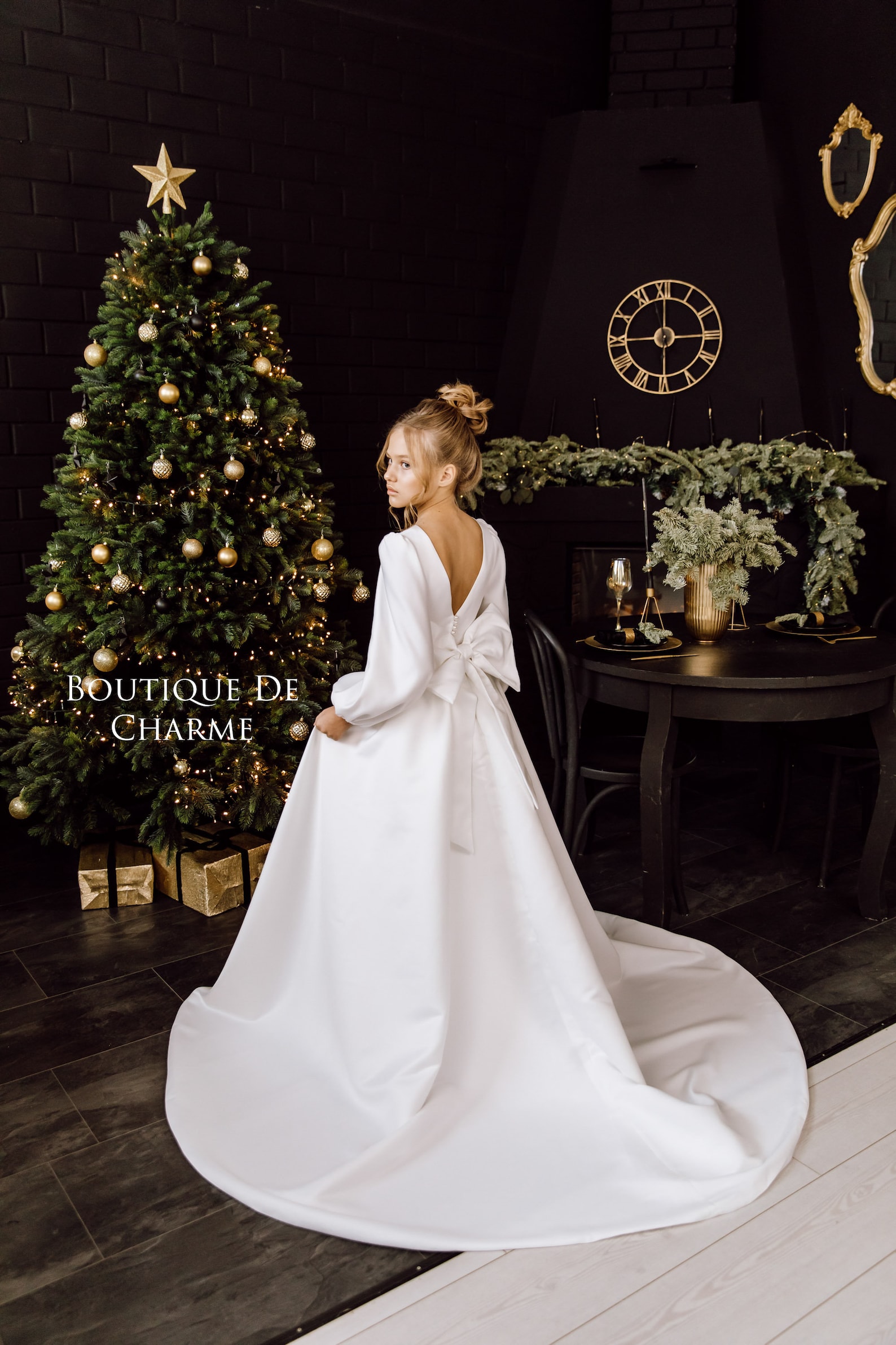 Satin Flower Girl Dress, Long Sleeve Flower Girl Dress, Junior