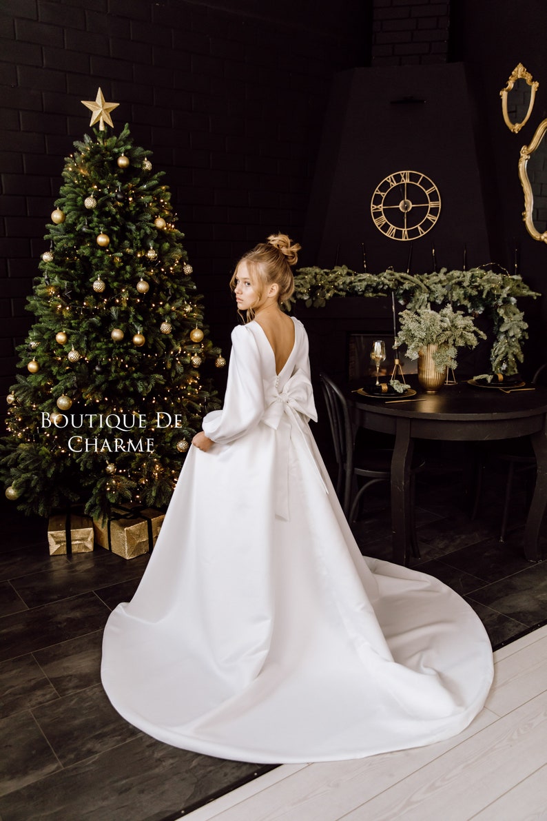 Satin Flower Girl Dress Long Sleeve Flower Girl Dress Junior Etsy