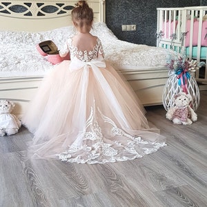 Baby girl flower girl dress, Ivory girl dress, Lace flower girl dress, Toddler wedding dress, Tulle flower girl dress,Tutu flower girl dress