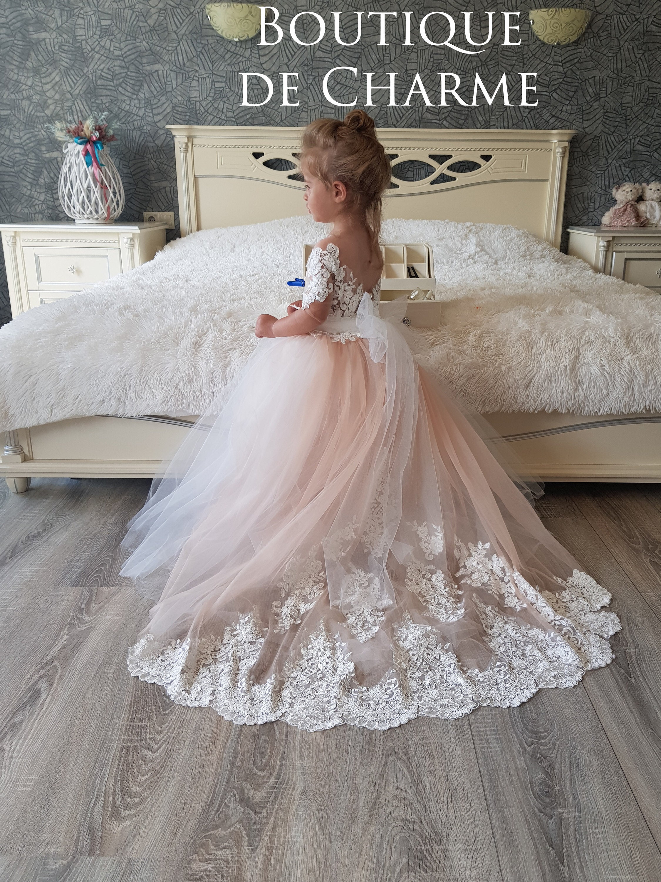 Flower Girl Dress With Train White Lace ...