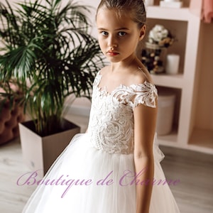 Tulle flower girl dress,Junior bridesmaid dress,Sleeveless girl dress,Formal girl dresses,Ivory girl dress,Lace flower girl dress,Tutu dress image 7