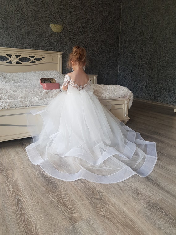 Princess Flower Girl Dress White Lace Flower Girl Dress Tulle