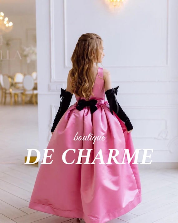 Abito da damigella d'onore junior, abito rosa e nero, abito da