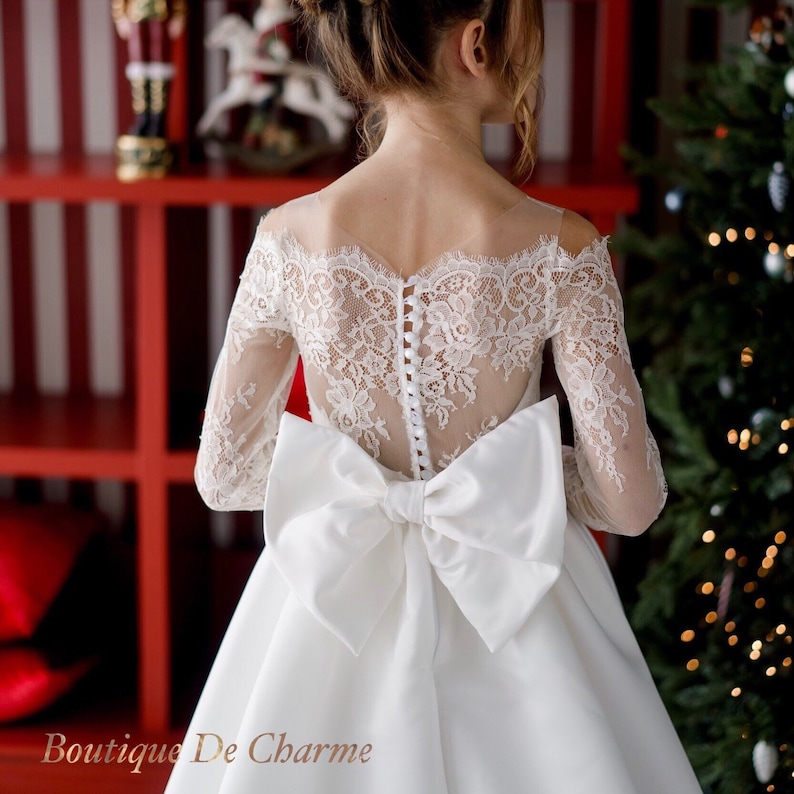 Flower Girl Dress Train Lace Flower Girl Dress Rustic Flower Etsy