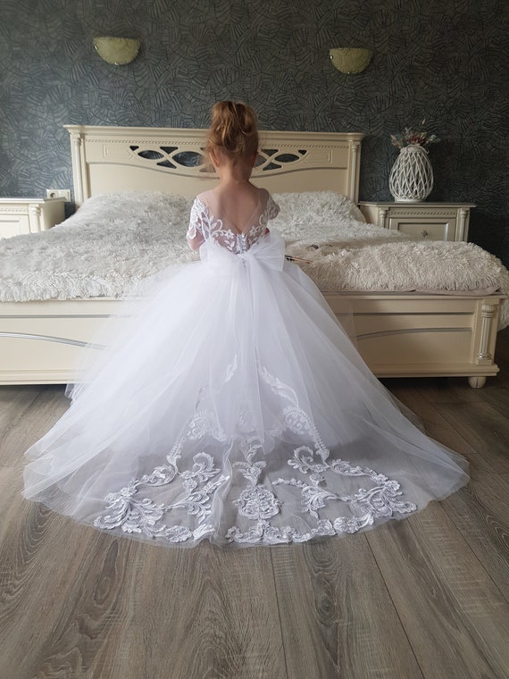 Vestidos Blancos De Flores Para Niñas, Vestido De Boda Con Plumas