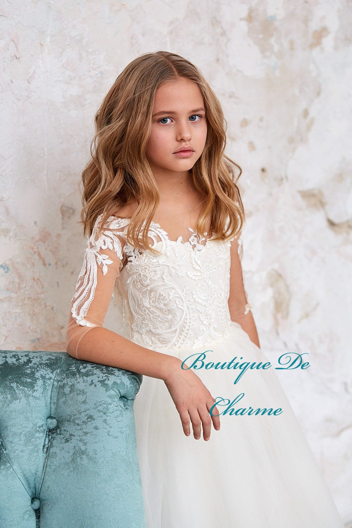 Long Lace Flower Girl Dress Tulle Flower Girl Dress Junior Etsy