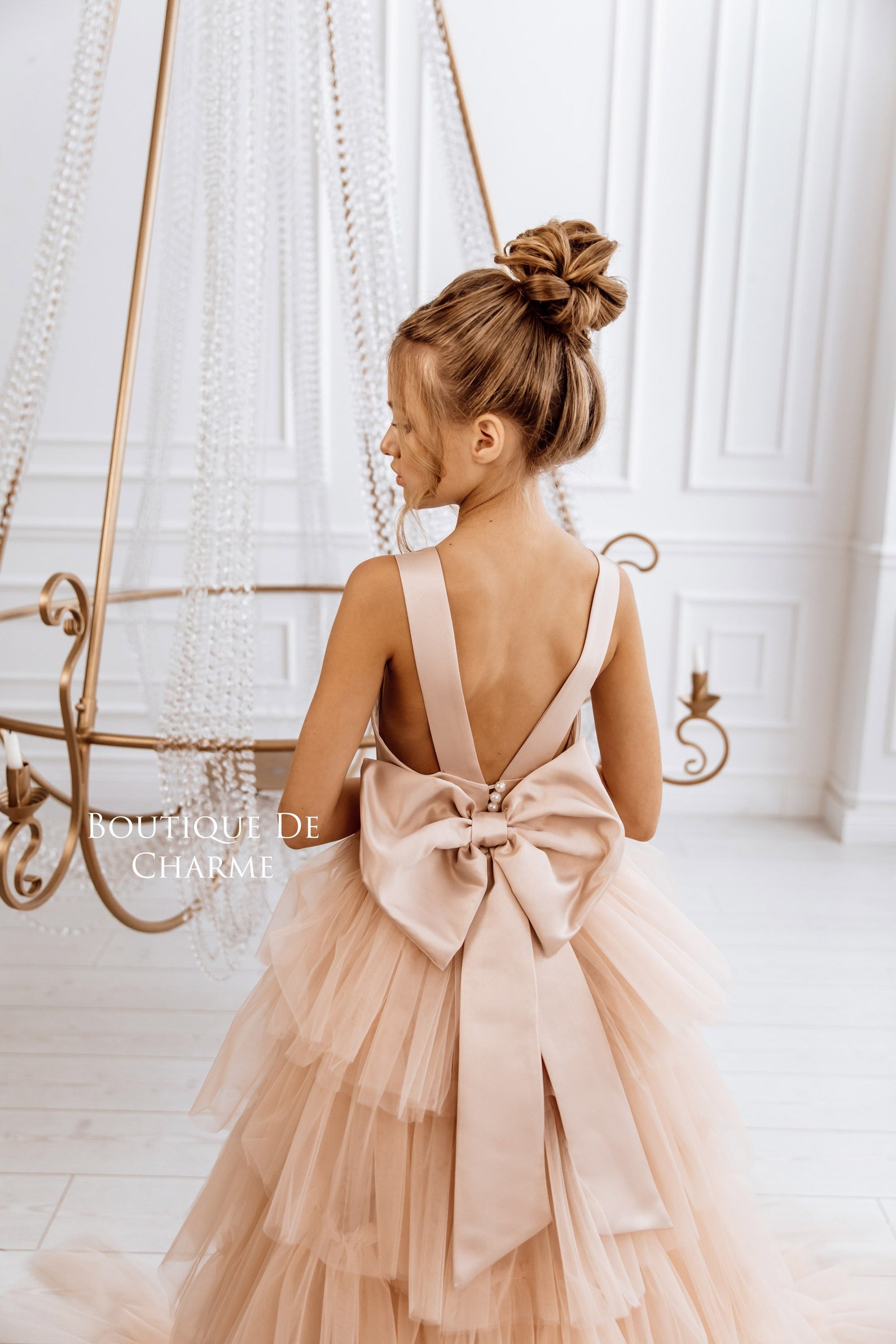 Flower Girl Dress For Toddlers - Floral Embroidered Tulle Party Dress For Weddings & Special Occasions