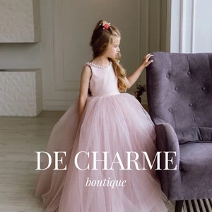Girl dress with pearls,Girl wedding dress,Blush flower girl dress,Satin flower girl dress,Tutu dress,Girl dress with bow,Baby girl dress