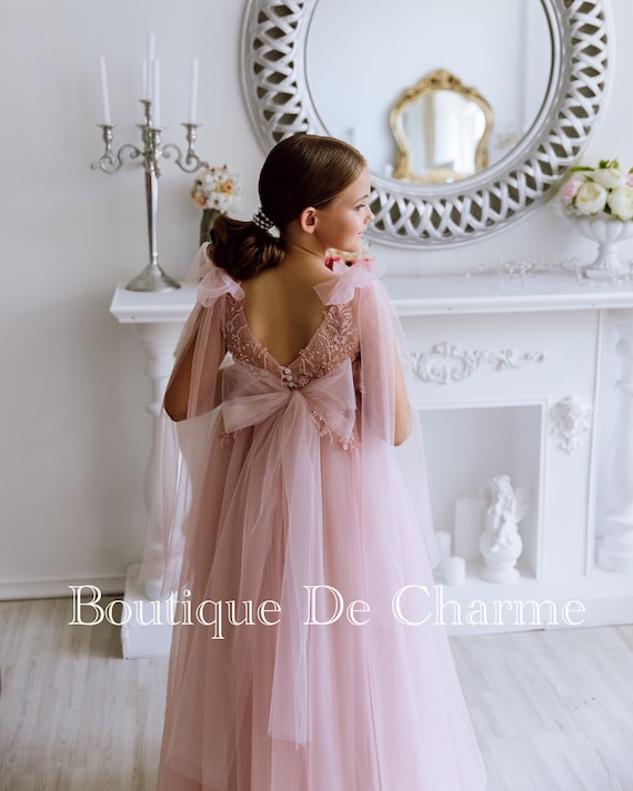 Dusty Rose V-Neck Long Flowing Bridesaid Dress - Xdressy