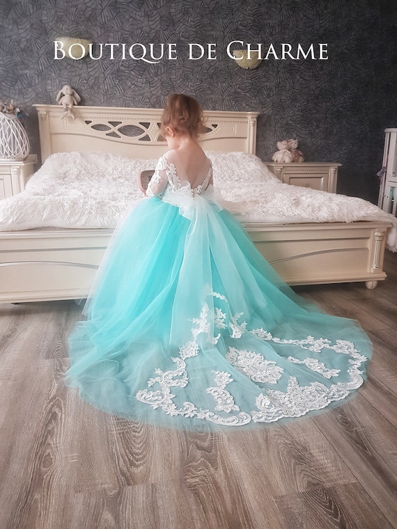 Flower Girl Dress Tulle, Mint Flower Girl Dress,lace Flower Girl