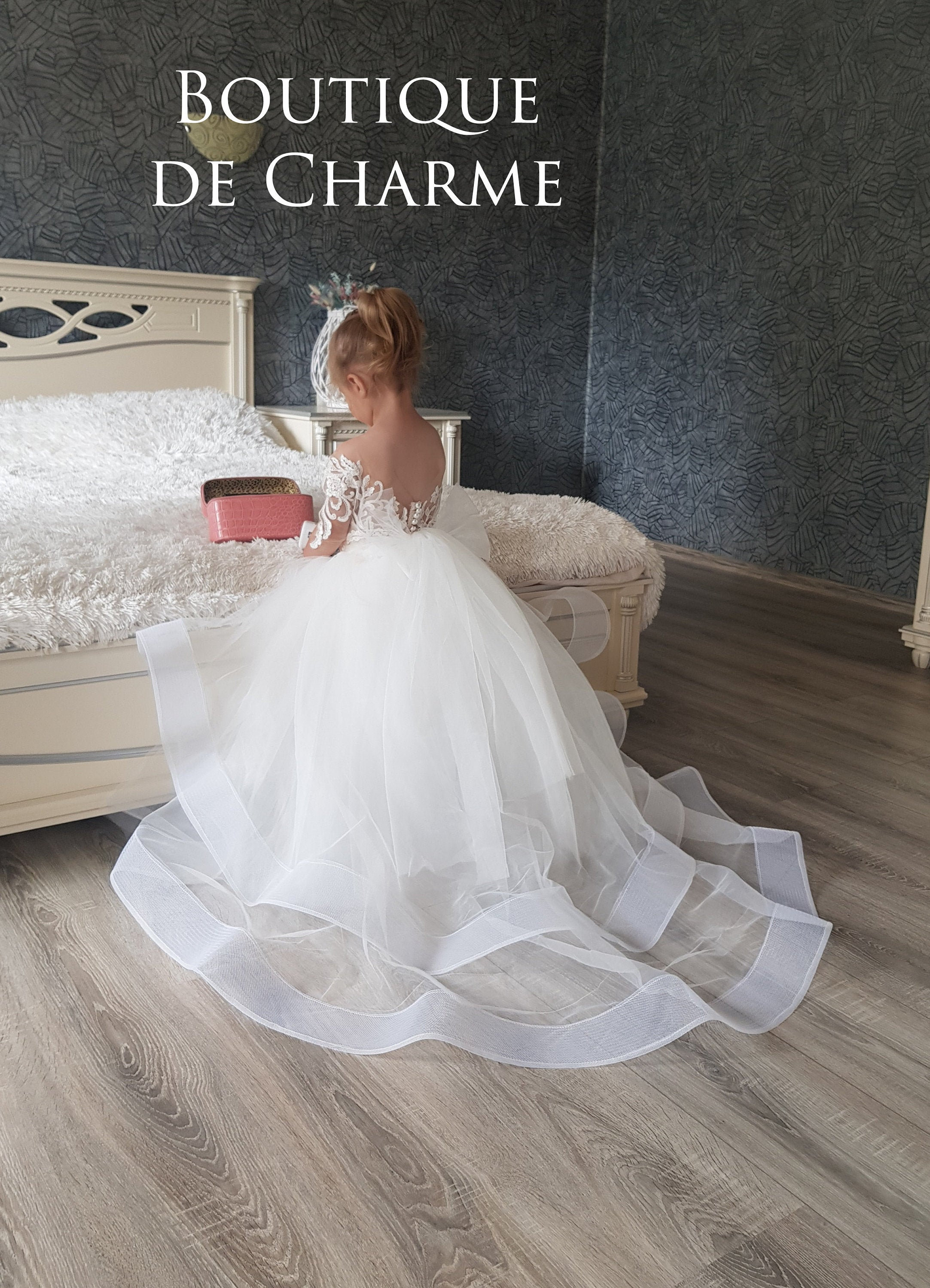 White Flower Girl Wedding Dress Girl Birthday Princess Dress