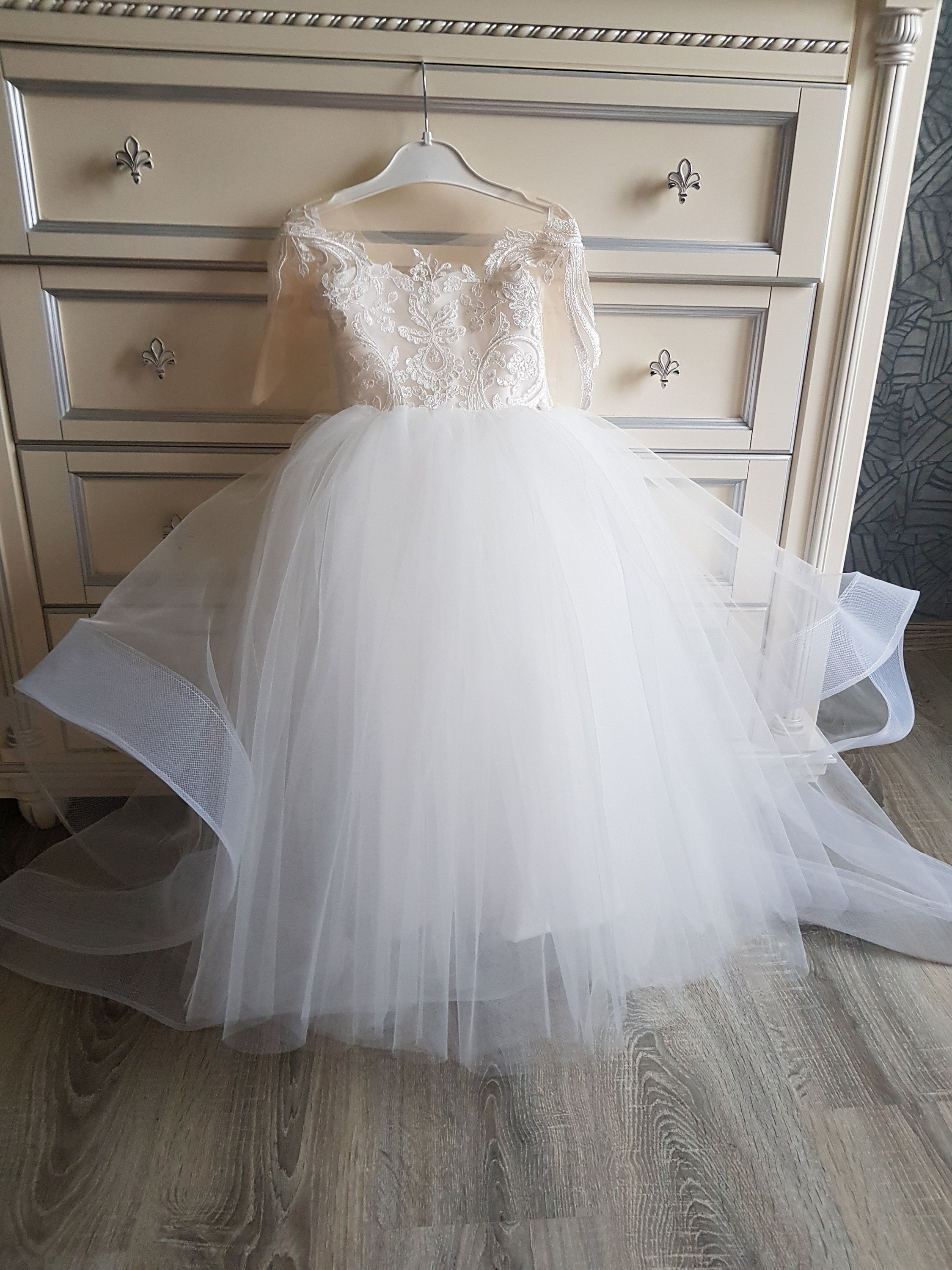 A-line Tulle Knee-length First Communion Flower Girl Dress