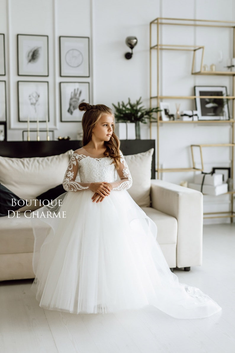 Lace Flower Girl Dress Flower Girl Dress Long Sleeve Tulle Etsy