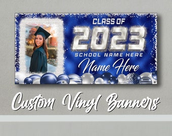 Custom Graduation Banner, Personalized Banner, class of 2023 banner, Royal Blue and Silver