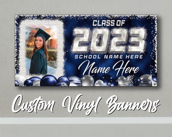 Custom Graduation Banner, Personalized Banner, class of 2023 banner, Navy and Silver