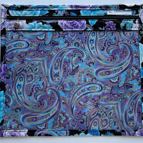 Blue Blooms and Purple Paisley Project Bag for WIP/Cross Stitch/Embroidery/Needlepoint/Felting/Quilting/Sewing