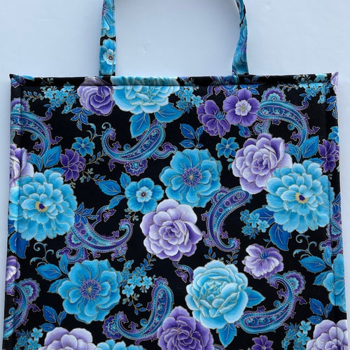 Deluxe Set Blue Blooms and Purple Paisley Project Bag Set for shops QSnap/WIP/Cross Stitch/Embroidery/Needlepoint/Sewing/Quilting/Felting