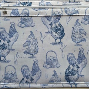Blue and White Toile Roosters & Hens Project Bag for Cross Stitch/WIP/Wool Felt Applique/Embroidery