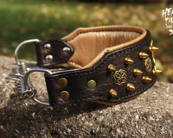 MARTINGALE COLLAR half choke, choke in REAL leather and real leather. Hand-stitched welded steel chain for your dog