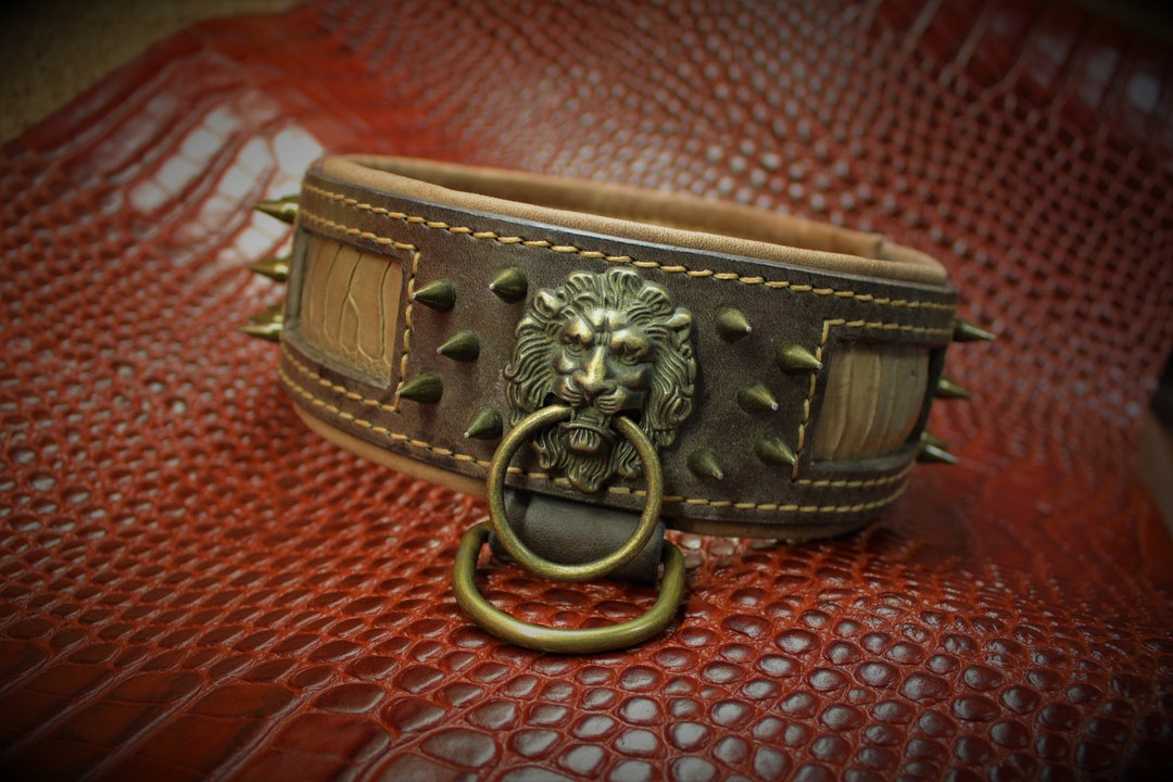 COLLAR Heavy Duty Collars Italian Lion Dogs Large Size Leather Collar