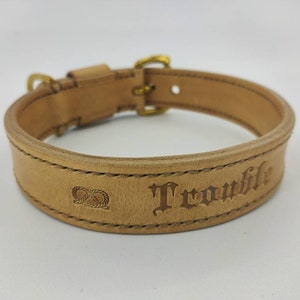 Write whatever you want Collar in leather and brass. CUSTOMIZABLE handcrafted. Hand-sewn image 6