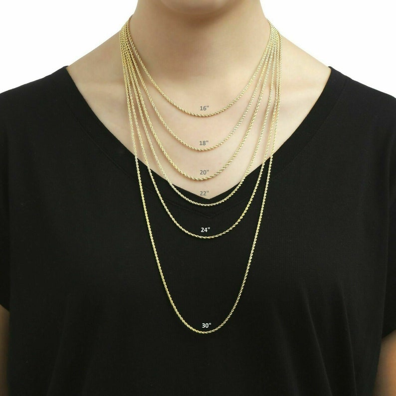 10K Solid Yellow Gold Necklace Rope Chain 16'' - Etsy